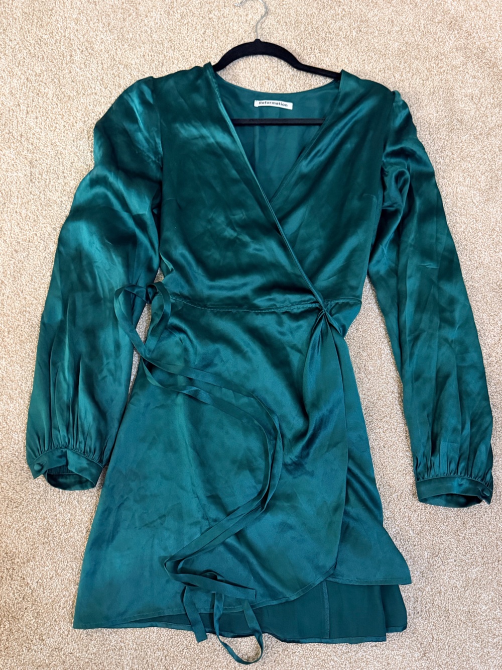 Reformation Starlight Wrap Dress in Emerald Green